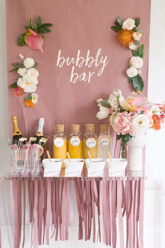 a bubbly bar is a cool and relaxed idea for a brunch wedding, no need for strong alcohol