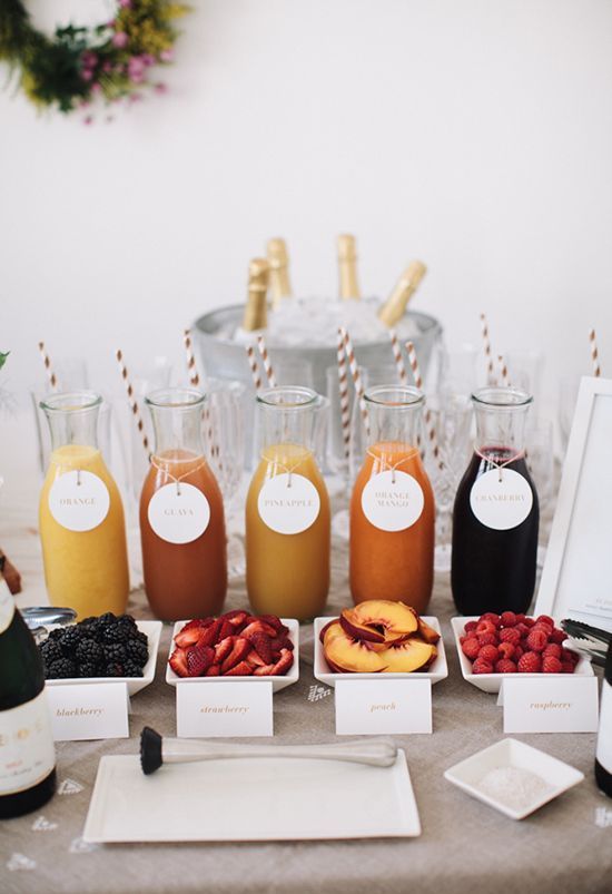 a mimosa bar is another cool idea for a bar at the wedding, rock one for sure
