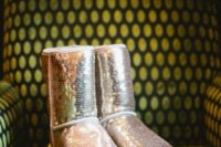 21 silver sequin ugg boots is a trendy and shiny idea to wear for a winter wedding
