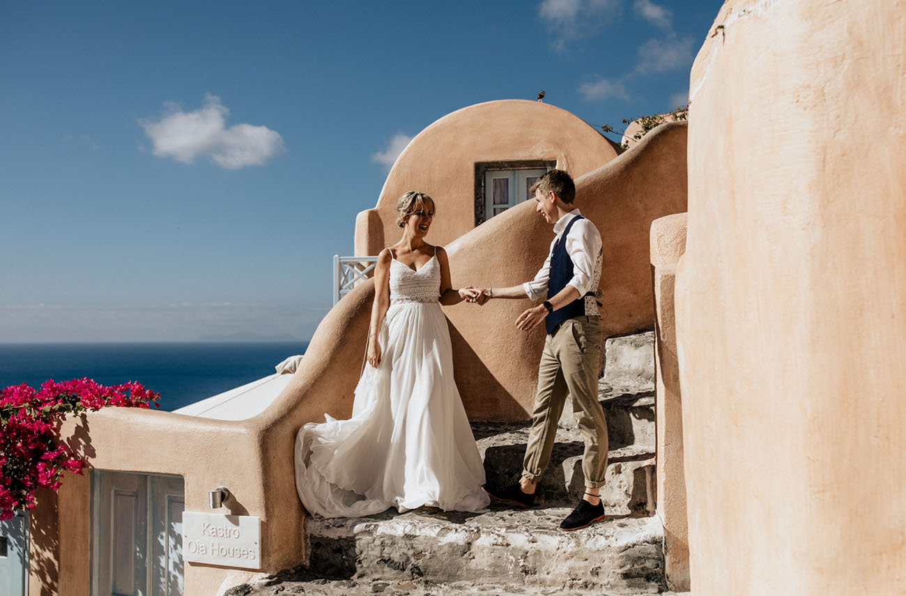 This couple rushed to Santorini for a gorgeous destination wedding that was planned in only two months