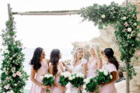 summer bridesmaids outfits in blush dresses