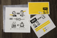 06 a colorful retro-inspired wedding invitation suite in black, white and yellow