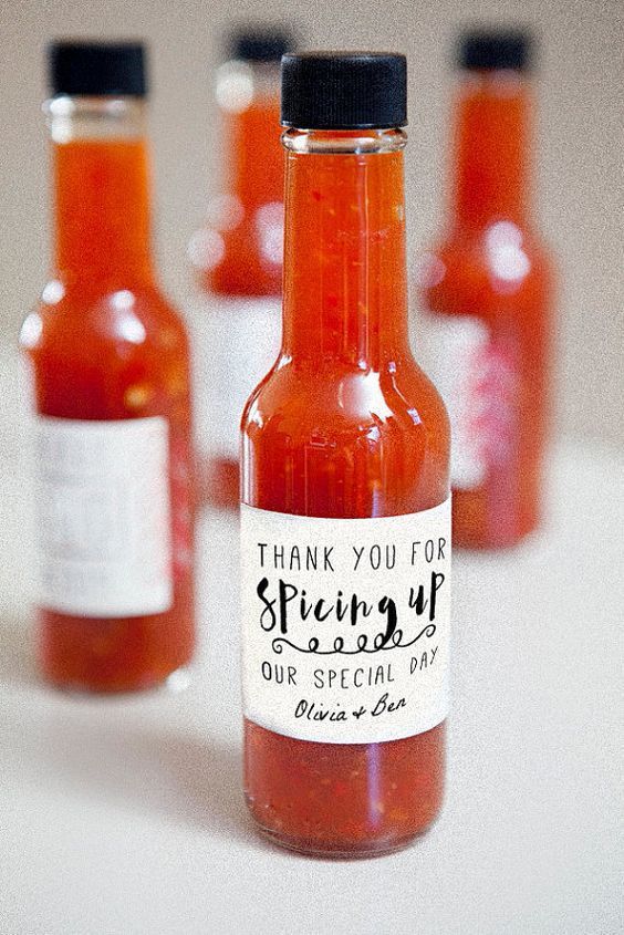 hot sauce that can be DIYed with proper labels is a great idea for any wedding, especially a rustic one