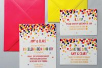 10 a super colorful wedding invitation suite with confetti is a bright idea to excite your guests