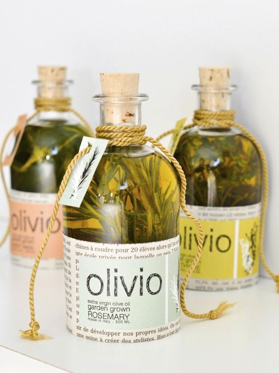 make your own herb infused olive oil and pour it in bottles to make cool and tasty wedding favors