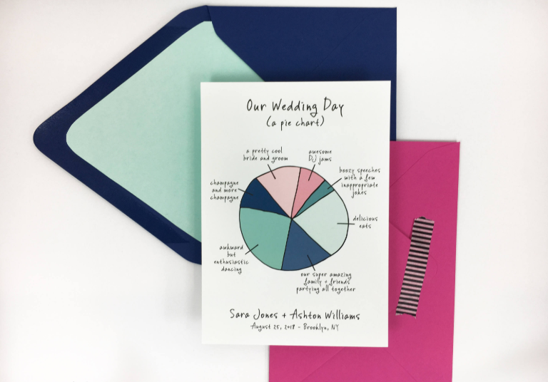 A super fun save the date drawn as a pie chart looks as if you've hand drawn it yourself