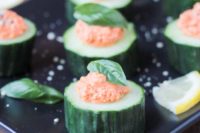 17 cucumber bites with sun dried tomato spread are tasty one bite appetizers perfect for summer weddings