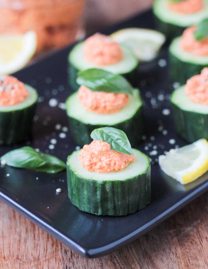 cucumber bites with sun dried tomato spread are tasty one bite appetizers perfect for summer weddings