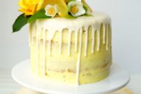 bright yellow vegan dripping wedding cake