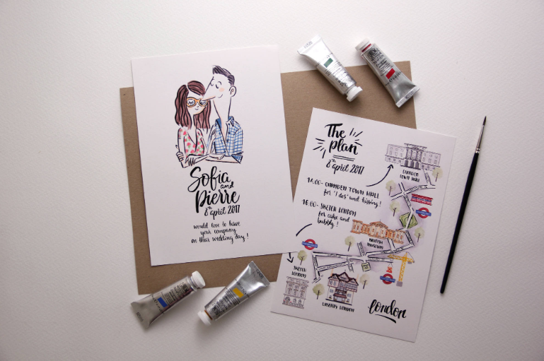Illustrated wedding invitations are very whimsy, catchy and can beccome your work of art after the wedding