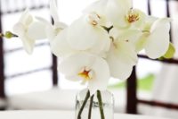 19 a chic and simple wedding centerpiece of a clear glass vase and white orchids – you won’t need more