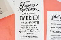 19 a fun hand lettered wedding invitation in black and white for a party-like wedding