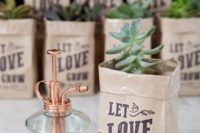 25 DIY succulent wedding favors in printable bags are cute and fun and won’t break the bank