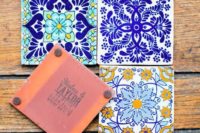 27 personalized Mexican tiles make great coasters and wedding favors at the same time