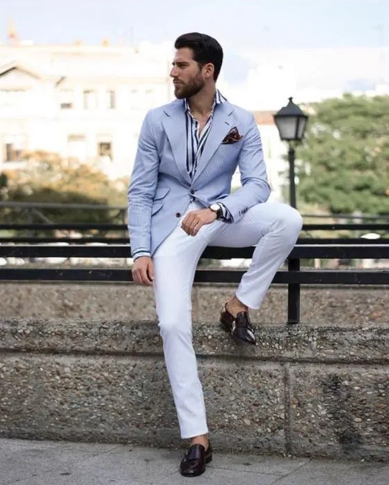 Men's Light Blue Pure Linen Holiday Trousers | Derek Rose