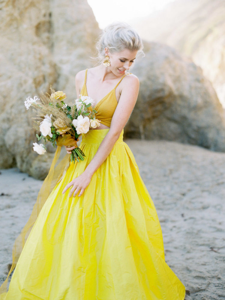 a bride in a eye catchy yellow dress