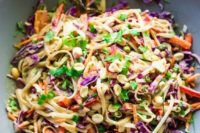 02 thai noodle salad with peanut sauce, a mix of cabbage, red bell pepper and cilantro is very refreshing