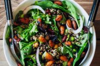 04 mixed greens, quinoa, paprika, onions and roasted almonds salad is a delicious option for your vegan wedding