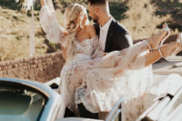 10 riding a retro car is a fun adventure for a couple on their wedding day