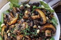 11 mushroom salad with lentils, caramelized onions, crunchy pine nuts, briny capers is a tasty option
