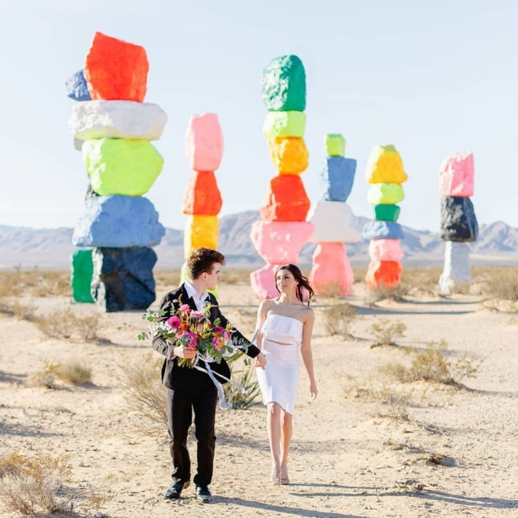 Seven Magic Mountains in Nevada is a gorgeous place to elope to if you love bold colors and color blocking