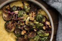 16 balsamic roasted Brussels sprouts with polenta is a heart and satisfying option of a main dish