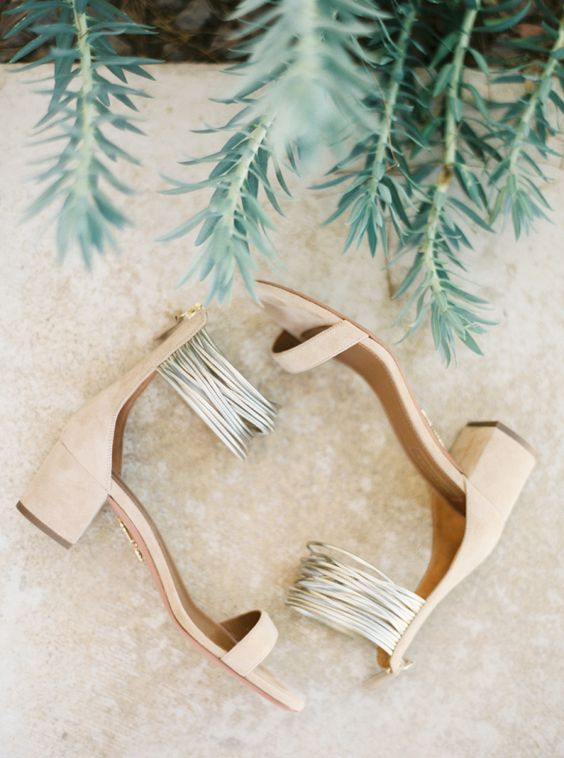 nude block heel shoes with straps are a great choice for a tropical or summer wedding