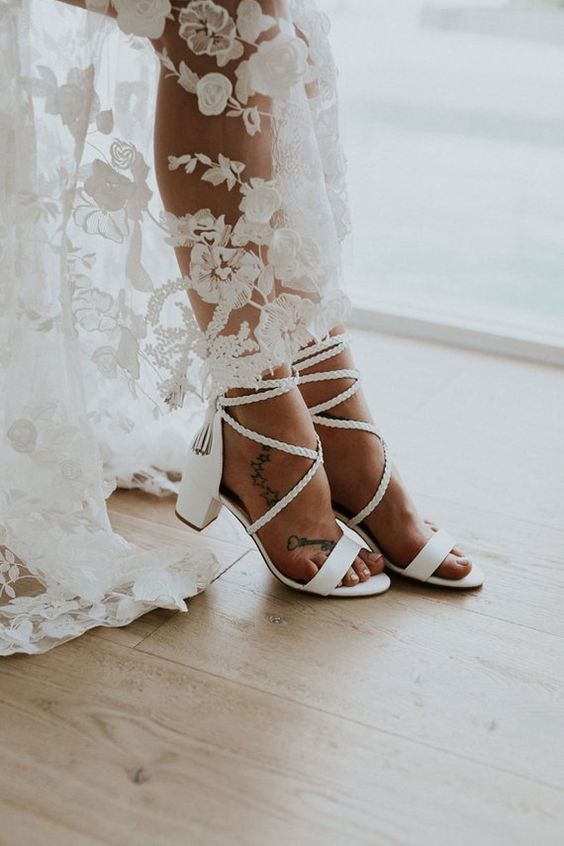 white block heels wedding