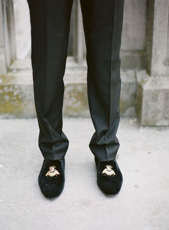 you may make your look bolder adding some touches and appliques to your black suede loafers