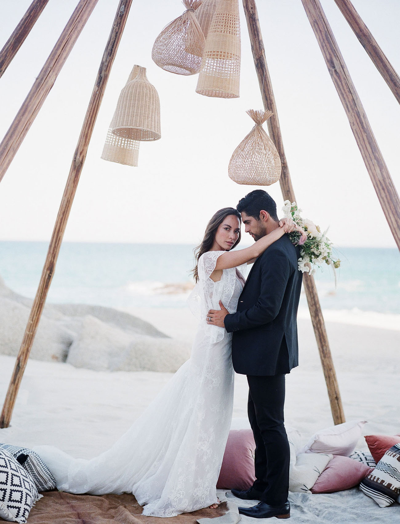 This gorgeous boho beach wedding shoot took place in Mexico