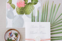 02 The wedding stationery suite was done with cacti and colorful yarn to embrace the destination