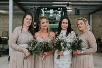 04 The bridesmaids were wearing mismatching nude embellished maxi dresses