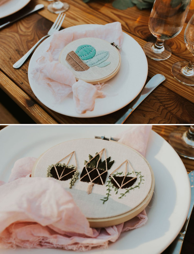 These cute favors were embroidered by the bride herself