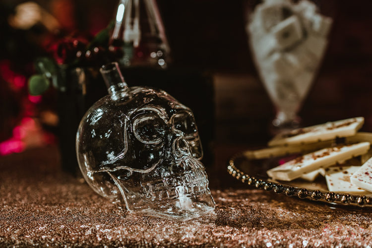 Skull bottles were integrated into the reception decor