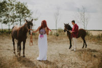 08 The couple went for a walk with horses and just look at that gorgeous bridal dress