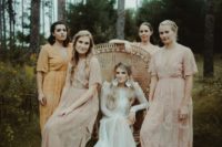 09 blush boho maxi dresses with short sleeves and a yellow matching one for the maid of honor