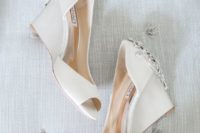 11 white wedding wedges with peep toes and heavily embellished backs by Badgley Mischka