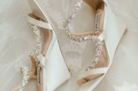12 white wedding wedges with embellished tops will give your outfit a glam feel