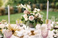13 a lovely bridal shower tablescape done with neutrals, dusty pink, gold cutlery and geometric touches