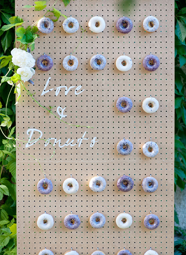 a donut wall is a trendy idea not only for a wedding but also for wedding-connected parties