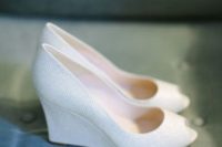 17 sparkly white peep toe wedding wedges are a chic and timeless idea with much comfort