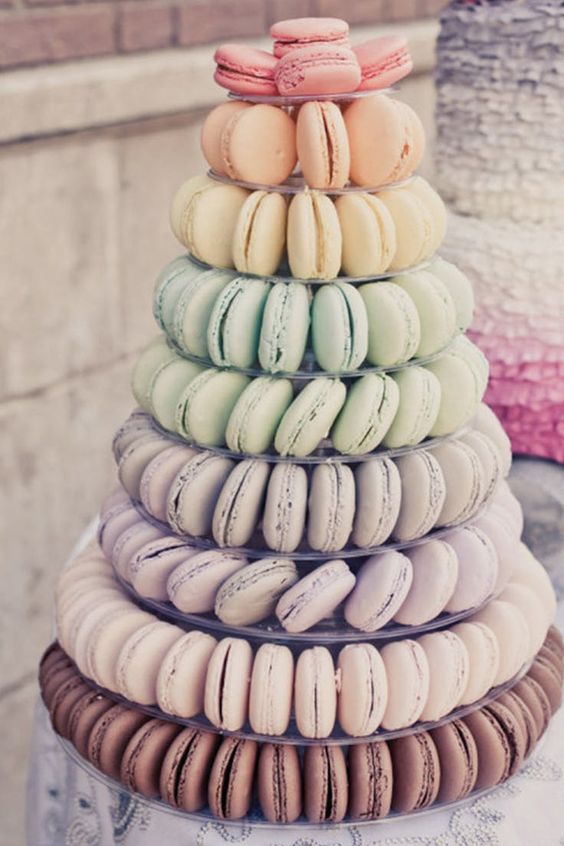 skip heavy desserts and offer macarons with various delicious and refreshing flavors, you may also offer a macaron tower instead of a wedding cake