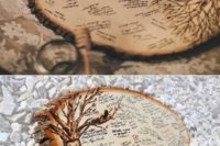 24 a wood slice wedding guest book with a burnt tree is a very cute idea and you may use it as an art piece