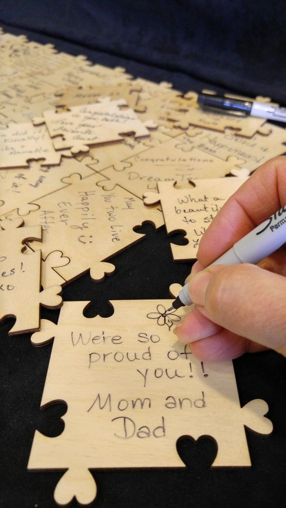 make a lovely heart puzzle and let your guests sign them all for a cool and cute look