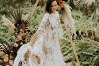 05 a boho lace sheath wedding gown all covered with long fringe looks very breezy and wild