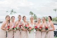05 blush high low bridesmaid dresses with halter necklines and spaghetti straps are a comfy option