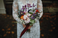 06 The bridal bouquet was bright and textural, in lilac, orange, blush and green