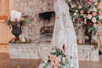 ceremony space with a gorgeous stone fireplace as a backdrop