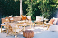 08 The lounge was a boho chic one, in the colors of the shoot – orange, rust, neutrals and featured rattan and leather furniture