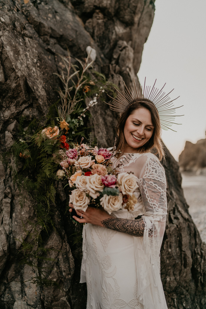 The second bouquet was done with neutral and pink blooms plus textural greenery